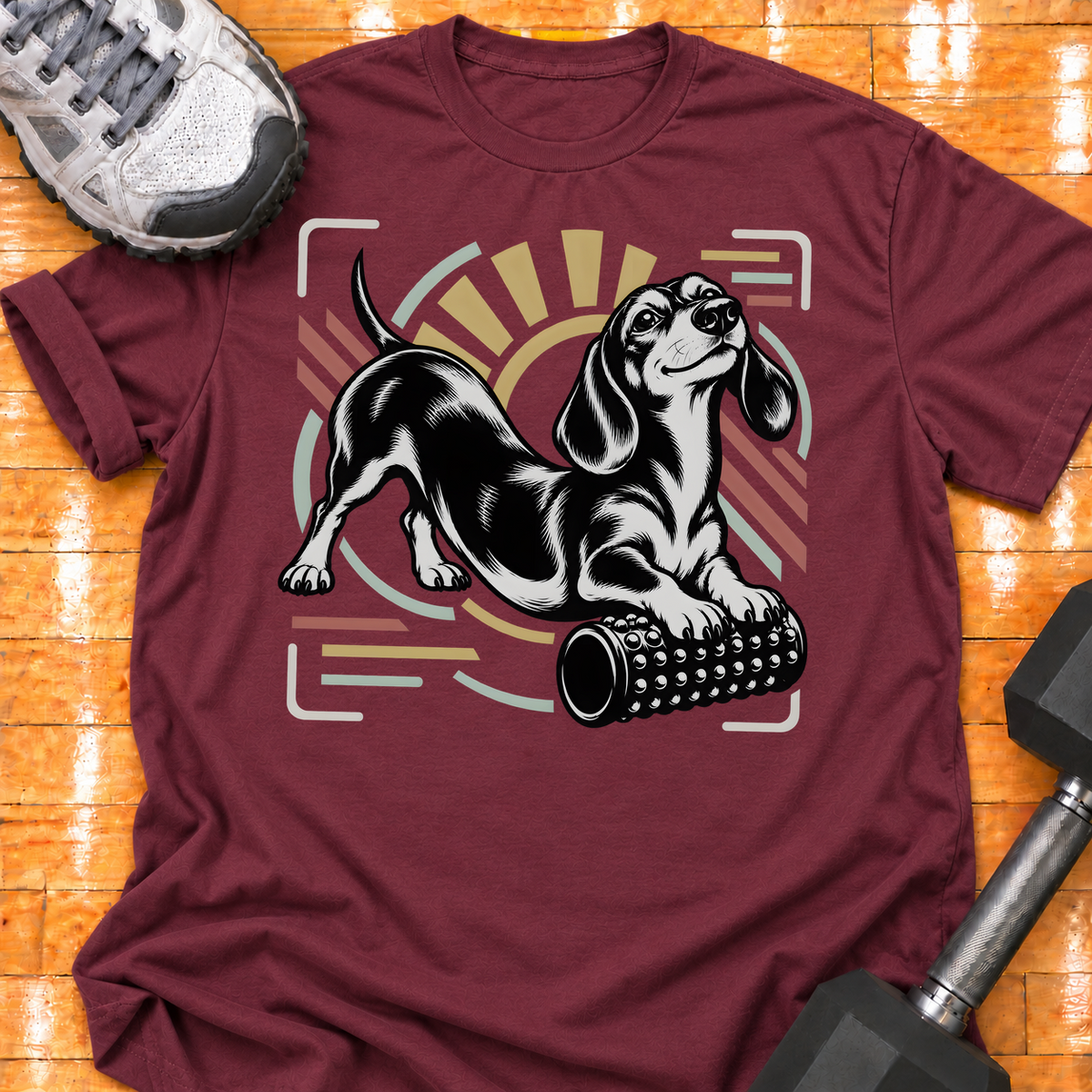 Dachshund nubby foam roller - Maroon - HMTC approved v02 template mockup v05