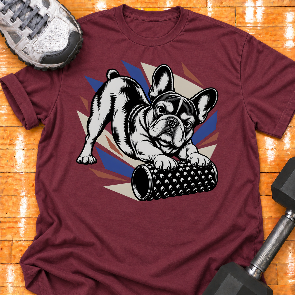 French Bulldog nubby foam roller - Maroon - HMTC approved v02 template mockup v05