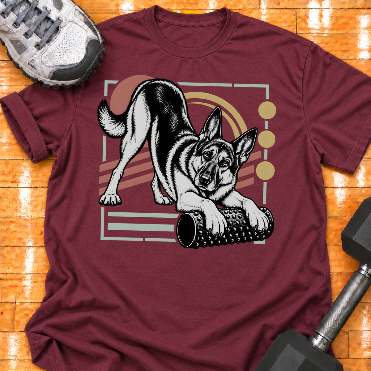 German Shepherd nubby foam roller - Maroon - HMTC approved v02 template mockup v05