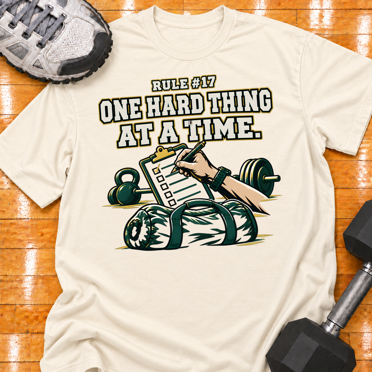 HIGH MILEAGE TRAINING CLUB RULE #17 ONE HARD THING AT A TIME - Natural - HMTC approved v02 template mockup v05