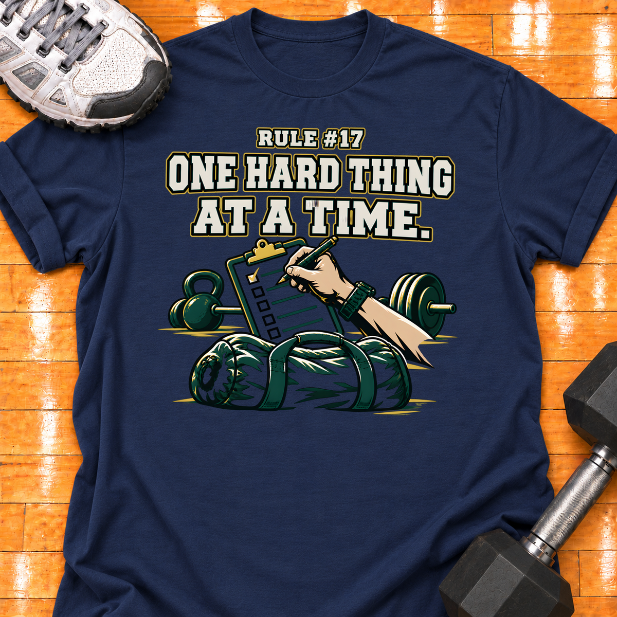 HIGH MILEAGE TRAINING CLUB RULE #17 ONE HARD THING AT A TIME - Navy - HMTC approved v02 template mockup v05