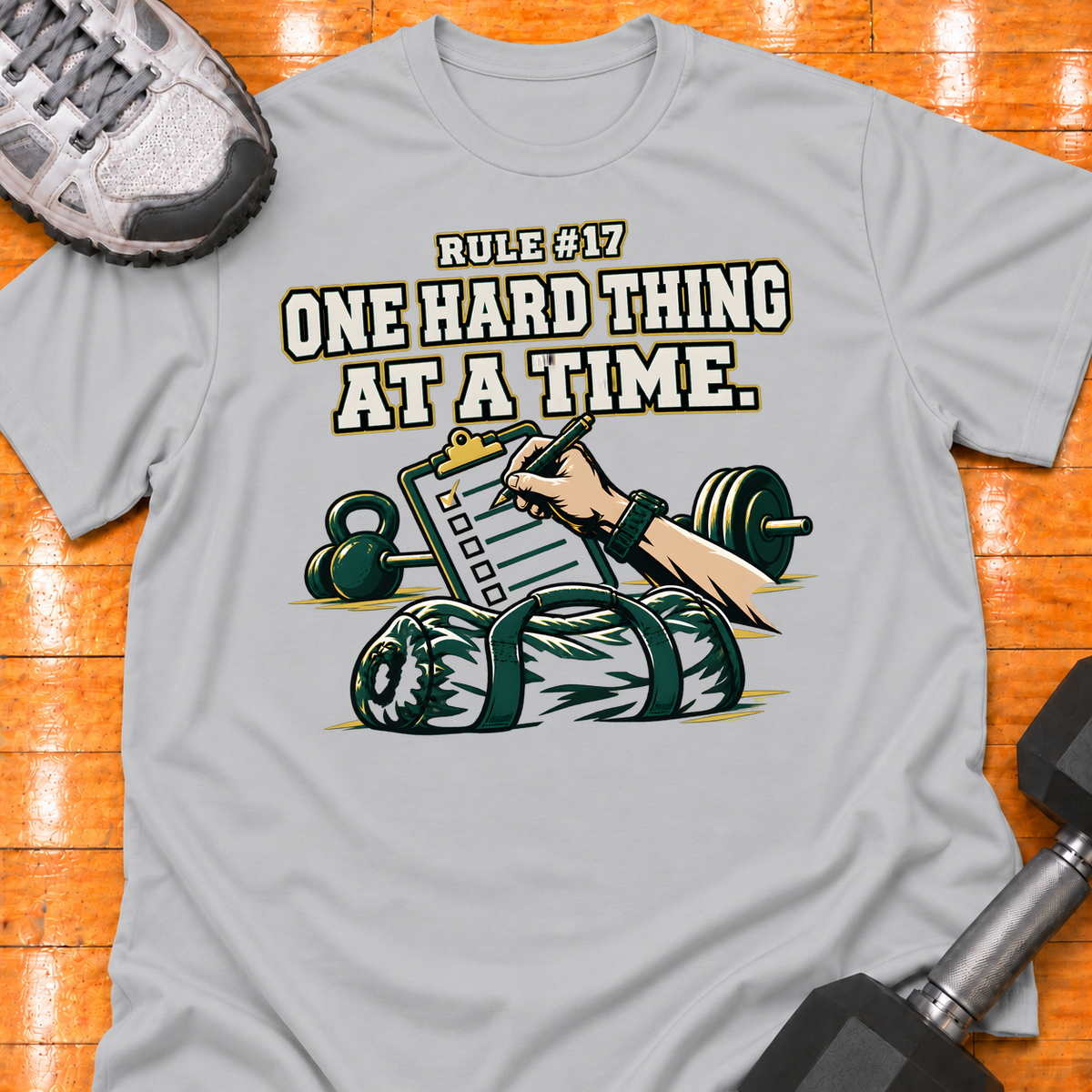 HIGH MILEAGE TRAINING CLUB RULE #17 ONE HARD THING AT A TIME - Sport Grey - HMTC approved v02 template mockup v05
