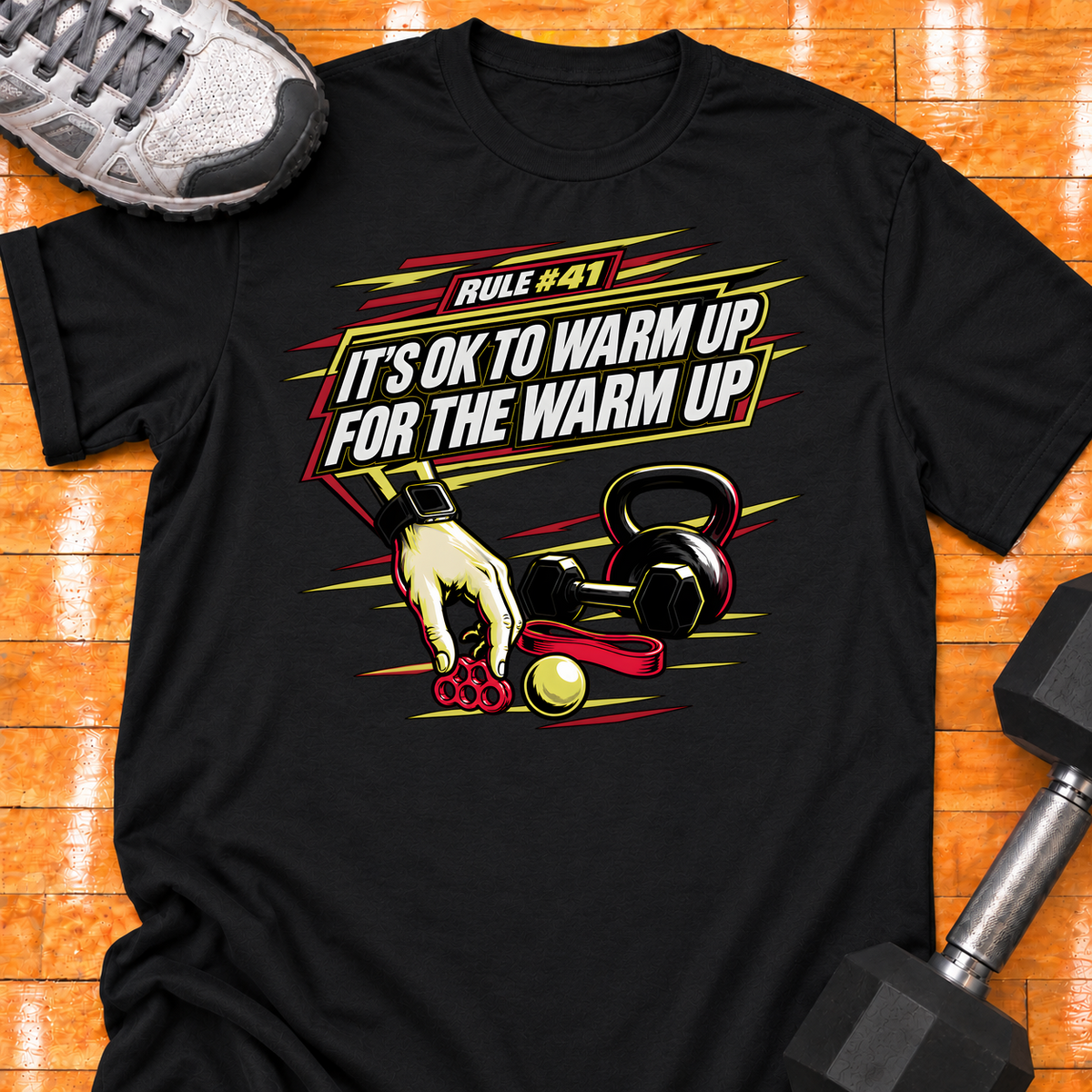 HIGH MILEAGE TRAINING CLUB RULE #41 IT'S OK TO WARM UP FOR THE WARM UP - Black - HMTC approved v02 template mockup v05