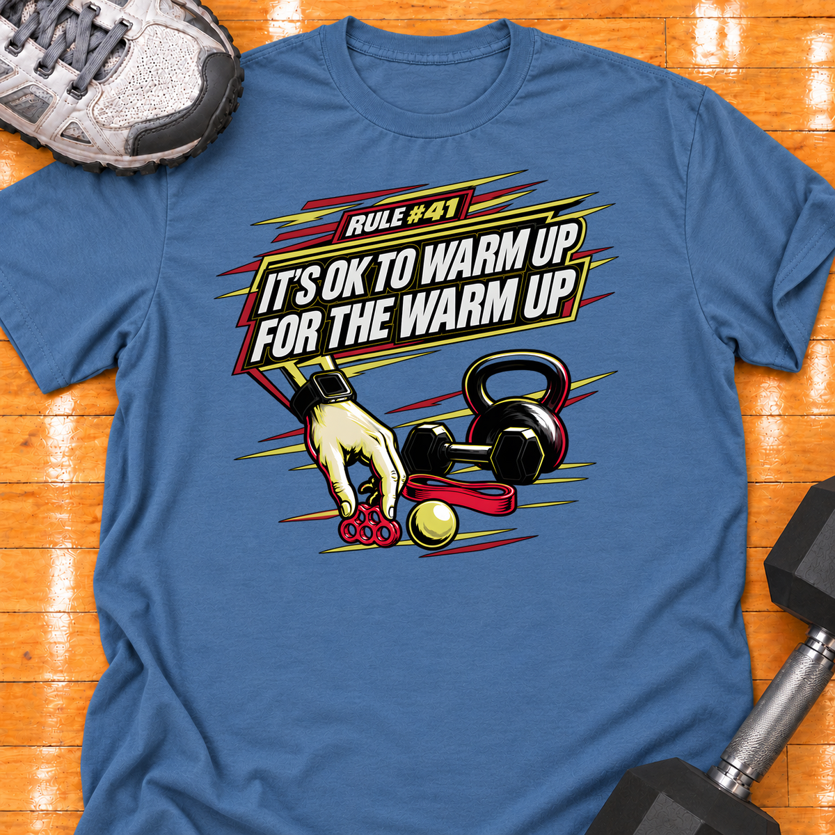 HIGH MILEAGE TRAINING CLUB RULE #41 IT'S OK TO WARM UP FOR THE WARM UP - Indigo Blue - HMTC approved v02 template mockup v05