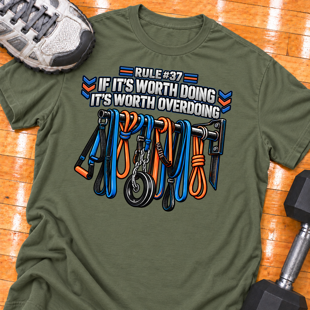 HIGH MILEAGE TRAINING CLUB RULE #42 IF IT'S WORTH DOING IT'S WORTH OVERDOING - Military Green - HMTC approved v02 template mockup v05