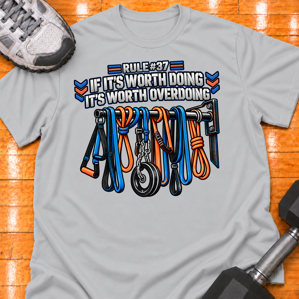 HIGH MILEAGE TRAINING CLUB RULE #42 IF IT'S WORTH DOING IT'S WORTH OVERDOING - Sport Grey - HMTC approved v02 template mockup v05