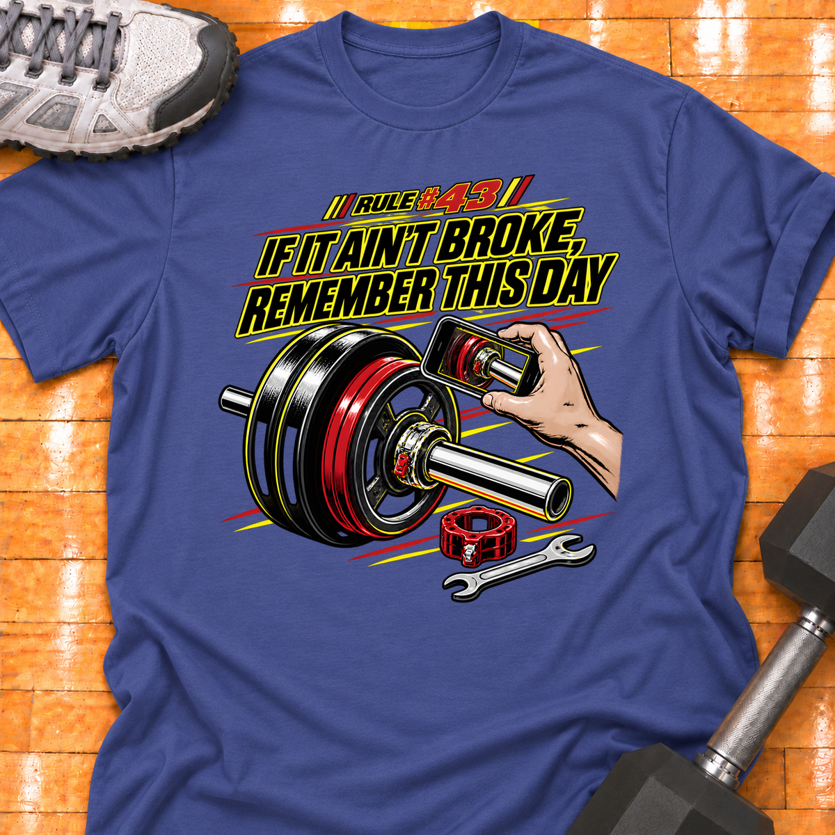 HIGH MILEAGE TRAINING CLUB RULE #43 IF IT AIN'T BROKE, REMEMBER THIS DAY - Metro Blue - HMTC approved v02 template mockup v05