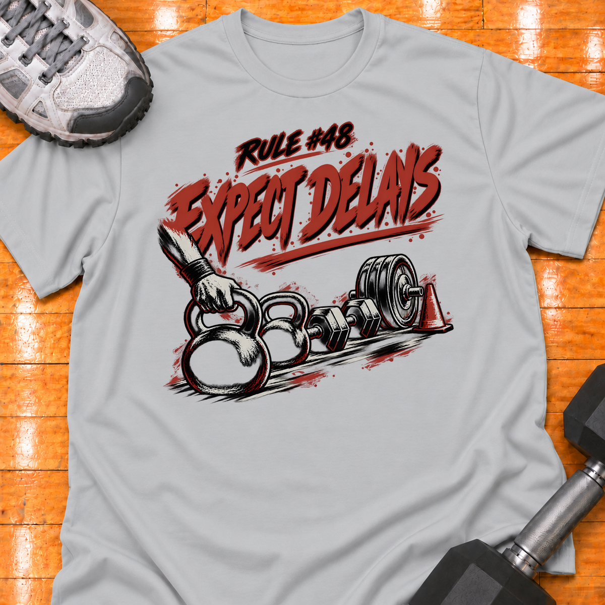 HIGH MILEAGE TRAINING CLUB RULE #48 EXPECT DELAYS - Sport Grey - HMTC approved v02 template mockup v05