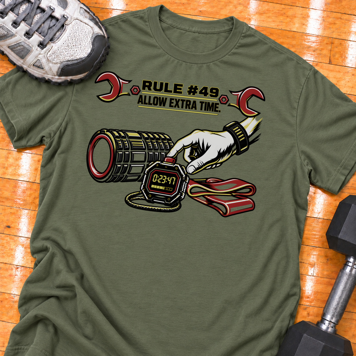 HIGH MILEAGE TRAINING CLUB RULE #49 ALLOW EXTRA TIME - Military Green - HMTC approved v02 template mockup v05