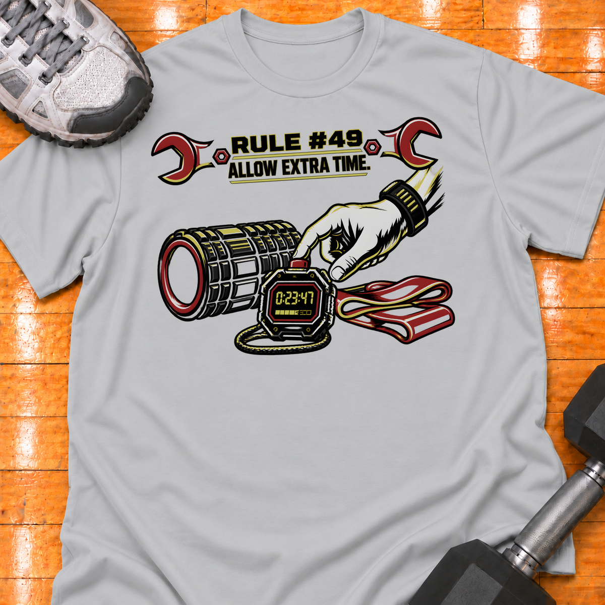 HIGH MILEAGE TRAINING CLUB RULE #49 ALLOW EXTRA TIME - Sport Grey - HMTC approved v02 template mockup v05